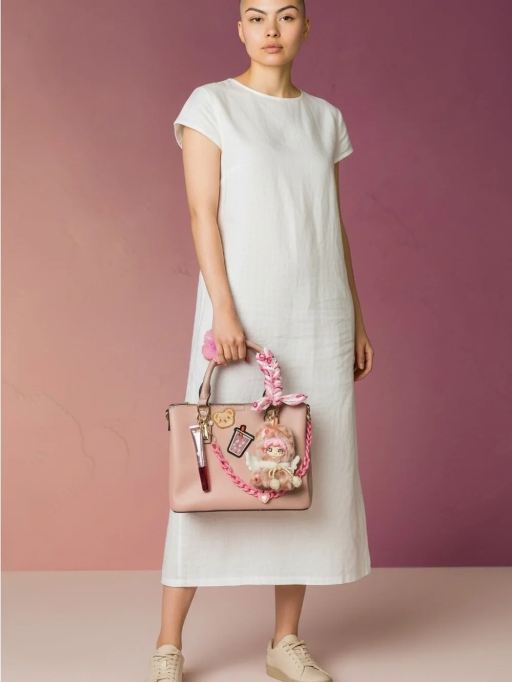 Chic Pink faux leather purse with authentic Dumia Plush. Collectible.